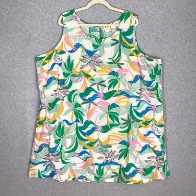 C&C California Dress Womens 3X Green Pink Linen Floral Loose Vacation Resort - Image 1 of 4