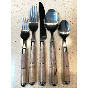 VTG Stainless Vintage Flatware Set Pink Marble Composite Handles Service for 8 - Picture 1 of 6