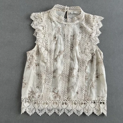 钩针花卉奶油上衣波西米亚 Cottagecore Coquette 童话浪漫精致大号 — 第 1/4 张图片