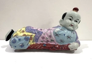 Vintage chinesische Famille Rose Porzellan Kissen Box Top Ersatz Fruchtbarkeit - Bild 1 von 8