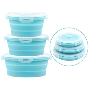 Collapsible Bowls, Silicone Collapsible Food Storage Containers with Lids for... - Picture 1 of 7