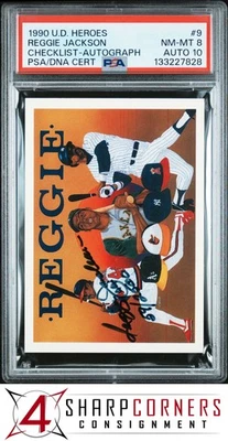 1990 UPPER DECK HEROES REGGIE JACKSON AUTO #9 CHECKLIST #/2500 PSA 8 DNA AUTO 10 - Image 1 of 4