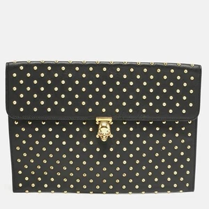 Alexander McQueen Black Leather Studded Flat Skull Clutch - Picture 1 of 10