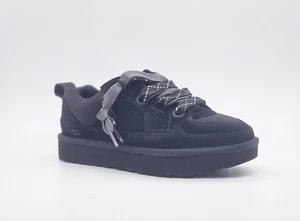 UGG LO LOWMEL BLACK SUEDE DOUBLE LACE SHOES WOMEN US 7/ UK 5/EUR 38 NIB - Picture 1 of 6