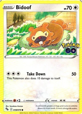 Bidoof Normal 059/078 Pokemon GO NM - Image 1 of 2