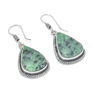 Natural Ruby Zoisite Gemstone 925 Starling Silver Jewelry Earring Size 1.5" - Picture 1 of 1