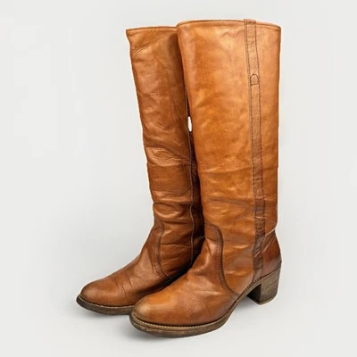 De Colección Años 70 Frye Mujer Campus 14L Botas Etiqueta Negra Punta Redonda Alto 8 Tacón Apilado Foto 1 de 4