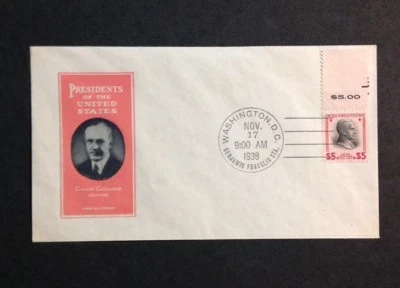 US FDC 1938 $5 Calvin Coolidge - Image 1 of 2