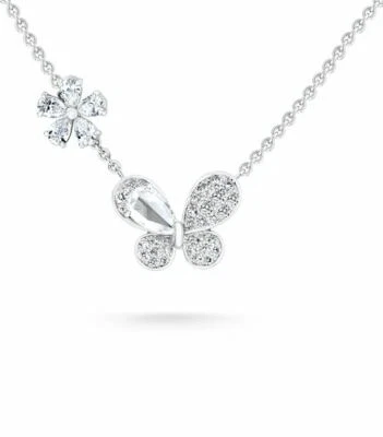 Beautiful Butterfly Flower Cubic Zirconia Pendant With 925 Solid Silver Necklace - Image 1 of 4