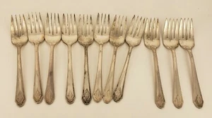 Vintage 1938 Supreme Silver Plate Sunburst Salad Forks Set of 11 - Picture 1 of 9