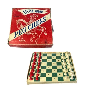 Set scacchi vintage Drueke & Sons Little Giant Peg con scacchiera n. 900 USA - Foto 1 di 11