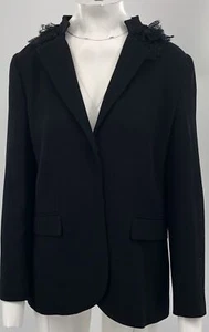 Alberta Ferretti Black Wool Blazer Jacket w/ Lace Ruffle Neckline sz 8 - Picture 1 of 5
