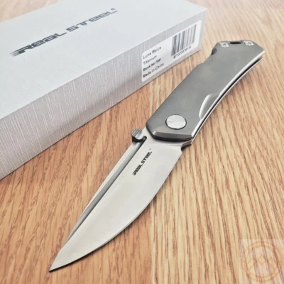Real Steel Luna Maius Folding Knife 3" N690 Steel Blade Gray Titanium Handle - Image 1 of 4