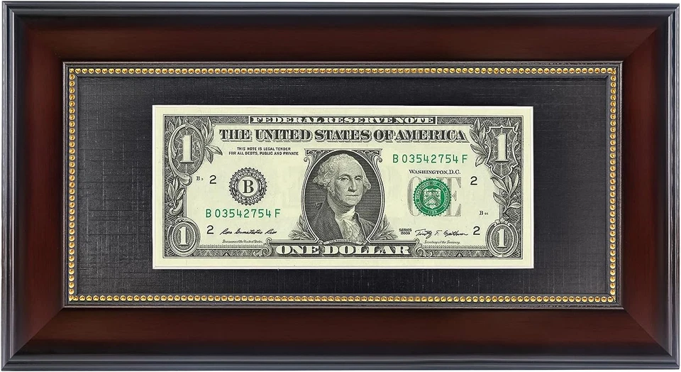 Marco de billete de dólar de caoba con tapete negro o pantalla 4X9 imagen sin tapete, Rea Foto 1 de 4