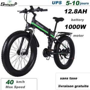 Vélo électrique pliable vert 26 pouces 1000W vélo de montagne 21 vitesses 12.8Ah