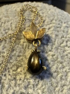 Rare 14K Solid Gold Natural Black Star Sapphire Vintage Pendant Necklace - Picture 1 of 20