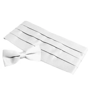 Solid Color Adult Bow Tie & Cummerbund Set - White - Picture 1 of 1