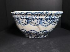 Antique salt glaze Blue White Spongeware Panel Bowl Large 12" Stoneware Mixing