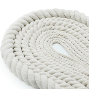 Twisted 100% Natural White Cotton Rope Super Soft 3 Strand No Bleach or Dyes DIY