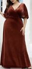 New EVER PRETTY Vintage Plus Size Velvet Maxi Evening Dress, Size 20, Brick Red