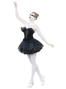 Female Gothic Swan Black Masquerade Ballerina Tutu Fancy Dress Costume