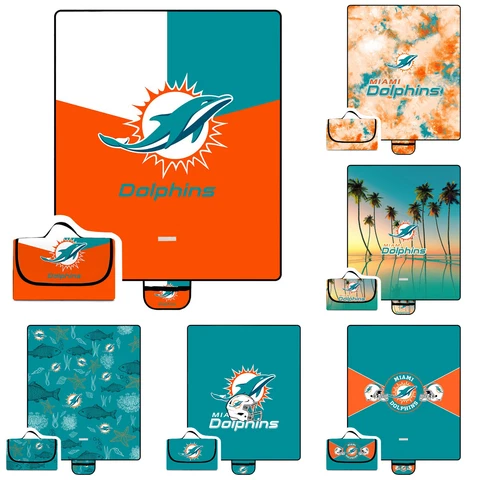 Miami Dolphins Waterproof Picnic Blanket Foldable Oxford Family Camping Mat Gift Cover