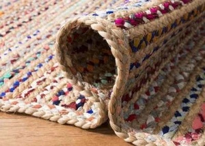 Rug Cotton, Jute Hand Braided Rectangle Area Rug Wall Hanging Carpet - Picture 1 of 9