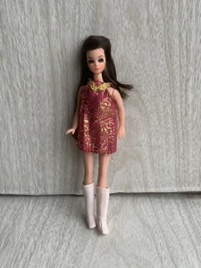 Vintage Topper Dawn Dancing Angie Puppe rosa gold Neckholder Kleid weiß Stiefel LESEN - Bild 1 von 24