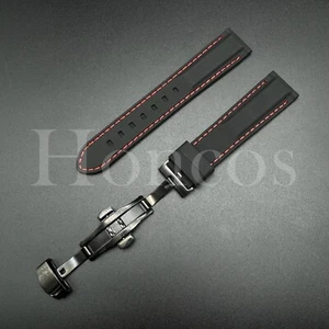 Correa de goma 22 24 26 mm costura roja forrada cierre de despliegue se adapta a Breitling - Imagen 1 de 20