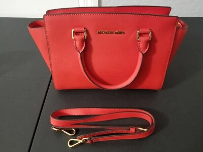 Bolsa satchel Michael Kors Selma média couro saffiano vermelha - Imagem 1 de 4