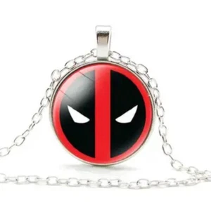 NEW Round Silver Plated Cabochon Deadpool Necklace - 3cms Diameter - Picture 1 of 1