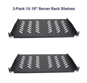 2-Pack - 1U 19" (480mm) Vented Server Rack Shelf Mounts 10" (250mm) Deep Tray - Picture 1 of 9