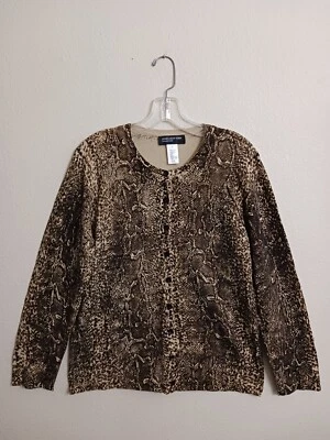 Jones New York 40" Busto Mujer XL Marrón Beige Suave Seda Cárdigan Suéter Foto 1 de 3