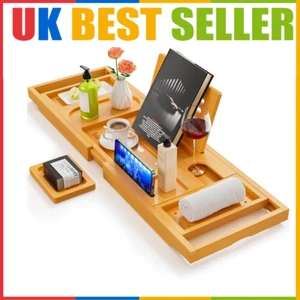 Luxury Extendable Bamboo Bath Bridge Caddy Wooden Tray iPad Wine Holder M&B - Picture 1 of 9