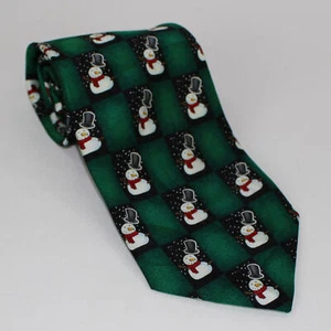 Hombre de nieve corbata verde todas las tradiciones navideñas de seda sello distintivo MMG - Imagen 1 de 8