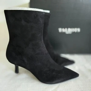 Talbots schwarze Mallory Wildleder-Stiefeletten Pfennigabsatz seitlicher Reißverschluss Damengröße 7,5 NEU - Bild 1 von 11
