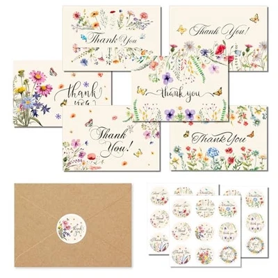  Tarjetas de agradecimiento florales con sobres, juego de 24, 4x6 pulgadas, flor silvestre  Foto 1 de 4