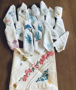 Lot (23) Vtg.-EMBROIDERED HANKIES/HANDERCHIEFS-Floral & Various Designs - Picture 1 of 5