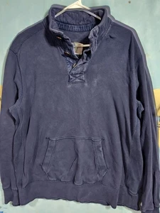 Eddie Bauer Sweatshirt Mens Large Blue Legend Wash Mock Neck Pullover Pocket - Picture 1 of 11