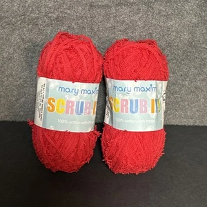 Mary Maxim Scrub It! Lote de 2 100 % algodón con flecos hilo rojo 1,75 oz/50 gramos - Imagen 1 de 3