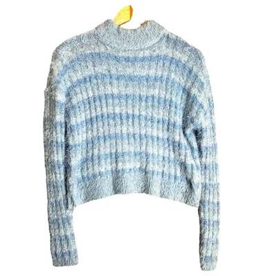 Candies Eyelash Sweater Women’s Small Funnel Neck Blue Striped Cozy Fur Y2K - Image 1 of 4