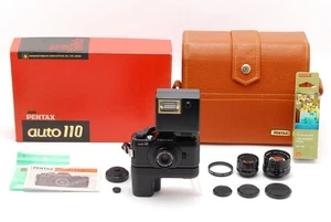 [N MINT w/Case] Pentax Auto 110 SLR 18mm 24mm 50mm Lens Flash Winder Set JAPAN - Picture 1 of 9