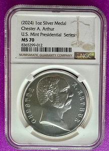 (2024) Chester A. Arthur Presidential Series 1oz Silver Medal NGC MS70 (012) - Picture 1 of 2