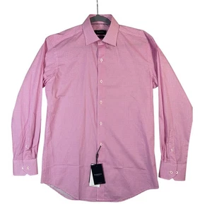 Bugatchi Men's Sz 15 Pink Geometric Print Comfort Stretch Dress Shirt Office - Picture 1 of 6