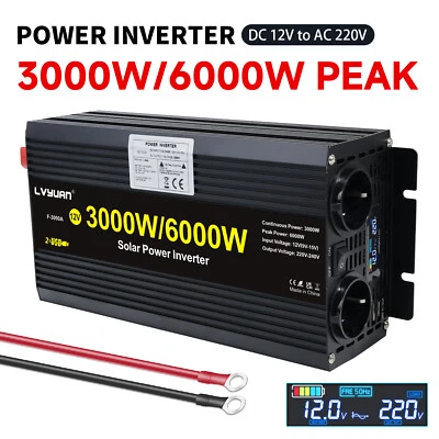 LVYUAN 3000W 6000W Spannungswandler 12V auf 230V Wechselrichter 2USB 2AC LCD-Anzeige