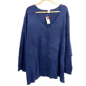 Avenue v-neck pull over sweater Size 30/32 blue soft NEW Plus Size - Picture 1 of 5