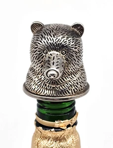 Vintage Neiman Marcus Silver Plated Bear Head Shaped Wine Bottle Stopper - Picture 1 of 10