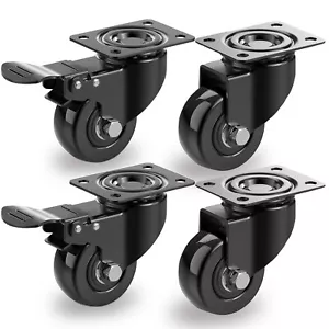 More details for 4 x heavy duty swivel castor wheels trolley 50mm furniture casters rubber 200kg