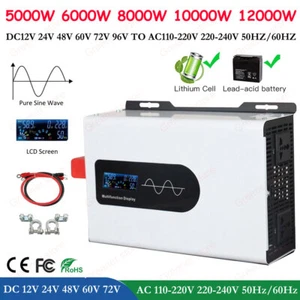 5000W-12000W Power Pure Sine Wave Solar Inverter 12V 24V 48V 60V 72V 96V to 220V - Foto 1 di 16