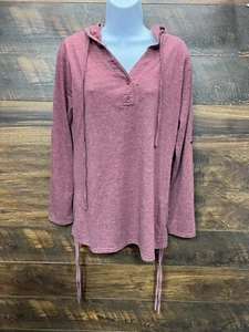 Cyanstyle Henley Sweatshirt Hoodie Women V-Neck Large Buttons Tunic Long Sleeve - Picture 1 of 15
